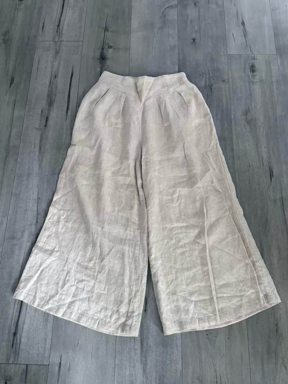 Wide Leg Linen Blend Pants in Light Beige